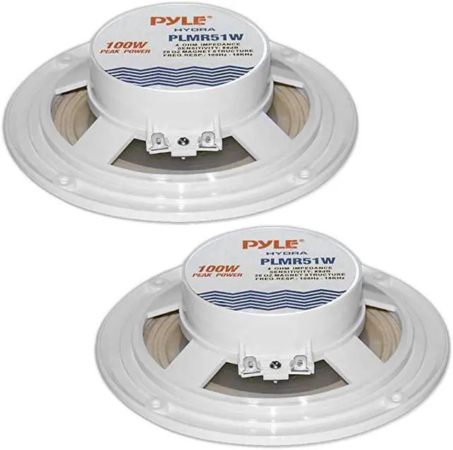 Alt view image 2 of 3 - 525 Inch Dual Marine Speakers 2 Way Waterproof and Weather Resistant Outdoor Audio Stereo Sound System with 100 Watt Power Polyprone Cone and Cloth Surround 1 Pair PLMR51W White