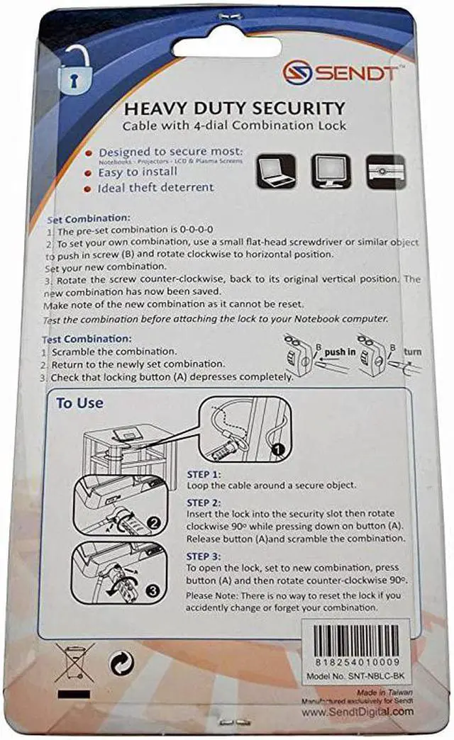 Alt view image 4 of 4 - Black Notebook/Laptop Combination Lock Security Cable