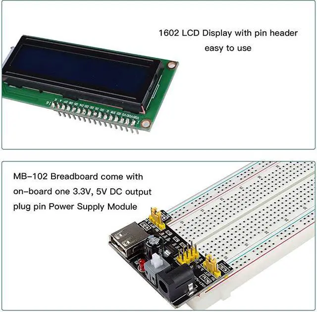 Alt view image 6 of 7 - Super Starter Kit with Breadboard Power Supply Jumper Wires Resistors LED LCD 1602 Sensors Detailed Tutorial for Project Compatible with Arduino