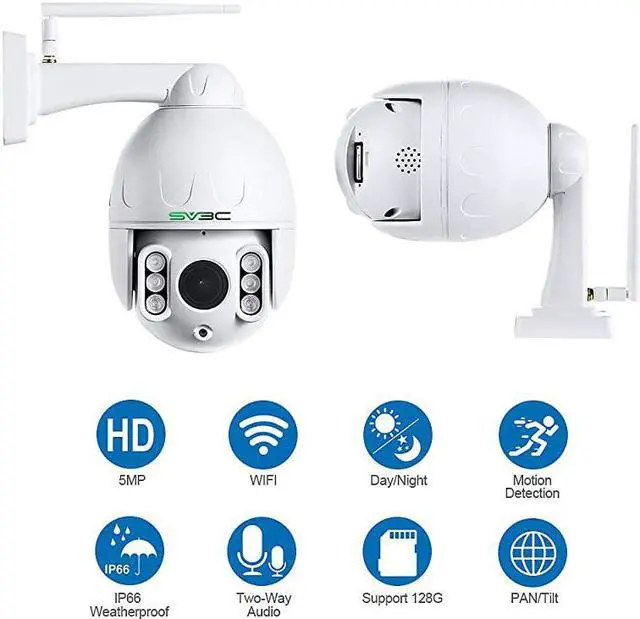 Alt view image 4 of 7 - PTZ WiFi Outdoor Camera,  5MP Super HD 355 ° 5X Optical Zoom Outdoor Security Cam, 196ft Night Vision, Humanoid Detection, 2 Way Audio, IP66 Waterproof, Work with NVR Blueiris,128GB SD Card Slot