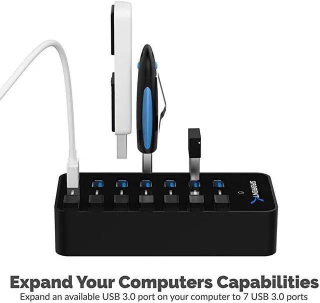 Alt view image 2 of 7 - 36W 7Port USB 30 Hub with Individual Power Switches and LEDs Includes 36W 12V3A Power Adapter HBBUP7