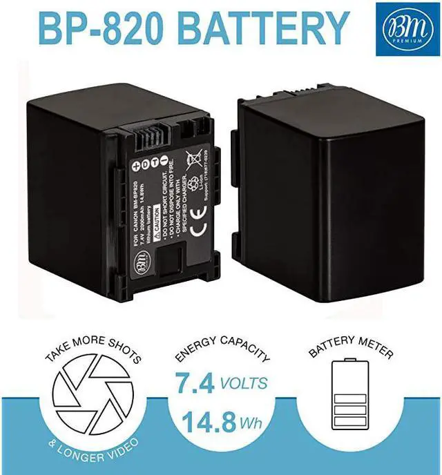 Alt view image 2 of 7 - 2 BP820 Batteries and Charger for Canon VIXIA HF G50 HF G60 XA40 XA45 XA50 XA55 GX10 HFG20 HF G21 HFG30 HFG40 HFM301 HFM41 HFM400 HFS200 XA10 XA11 XA15 XA20 XA25 XF400 XF405