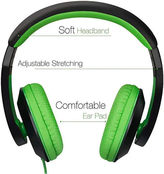 Alt view image 2 of 7 - On Ear Stereo Headphones Earphones for Adults Kids Childs Teens Adjustable Heavy Deep Bass for iPhone iPod iPad MacBook Surface MP3 DVD Smartphones Laptop BlackGreen