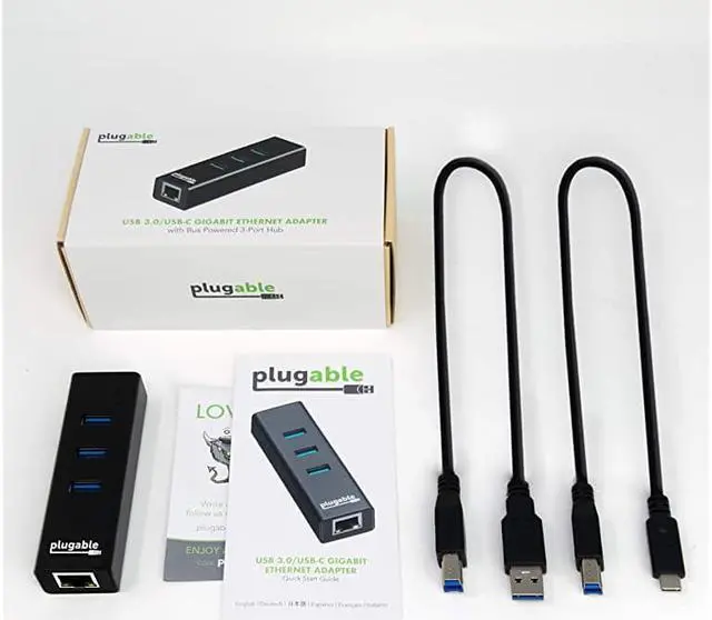 Alt view image 7 of 7 - USB Hub with Ethernet 3 Port USB 30 Bus Powered Hub with Gigabit Ethernet Compatible with Windows MacBook Linux Chrome OS Includes USB C and USB 30 Cables