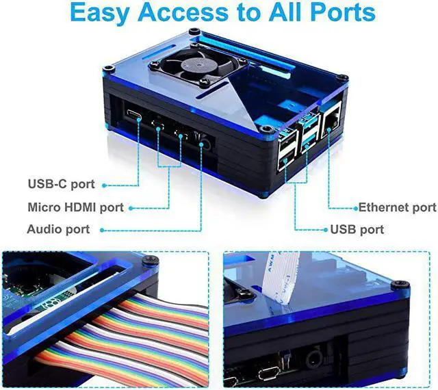 Alt view image 2 of 5 - Case for Raspberry Pi 4 with Large Fan and 4 × Aluminum Heat Sinks for Raspberry Pi 4 Model BPi 4 Board Not IncludedBlackBlue