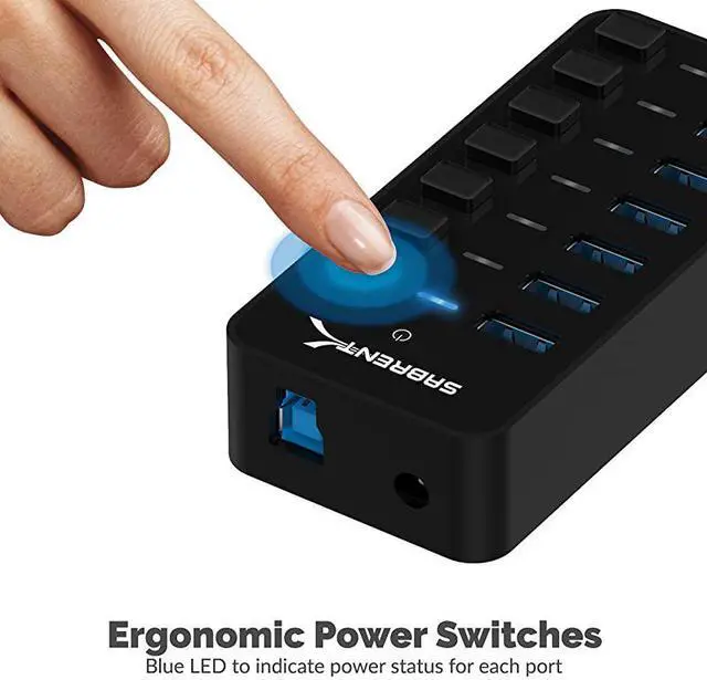 Alt view image 6 of 7 - 36W 7Port USB 30 Hub with Individual Power Switches and LEDs Includes 36W 12V3A Power Adapter HBBUP7