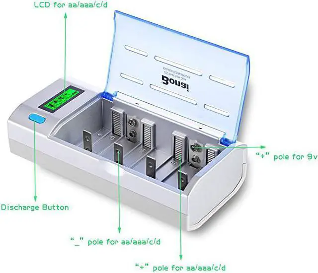 Alt view image 3 of 7 - LCD Universal Battery Charger for AA AAA C D 9V NiMH NiCD Rechargeable Batteries with Discharge Function