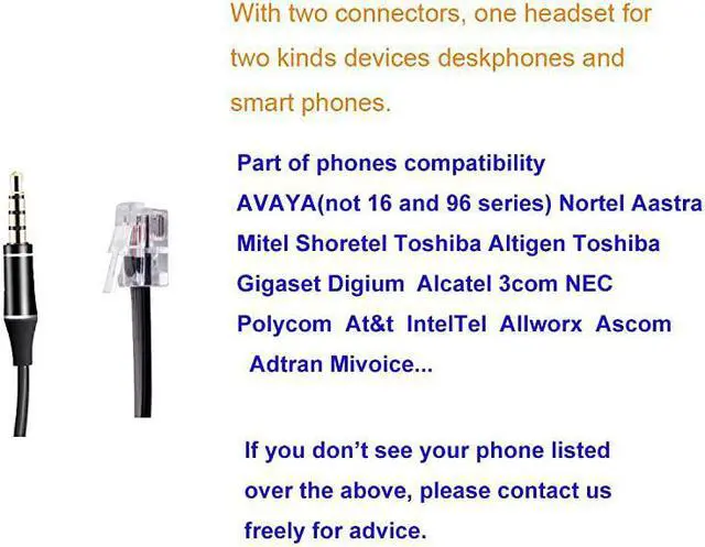 Alt view image 7 of 7 - Headset with Noise Canceling Microphone Duo Call Center Telephone Headset with RJ9 Jack 35mm Connector for Landline Deskphone Cell Phone PC Laptop Work for Polycom Avaya Nortel Aastra