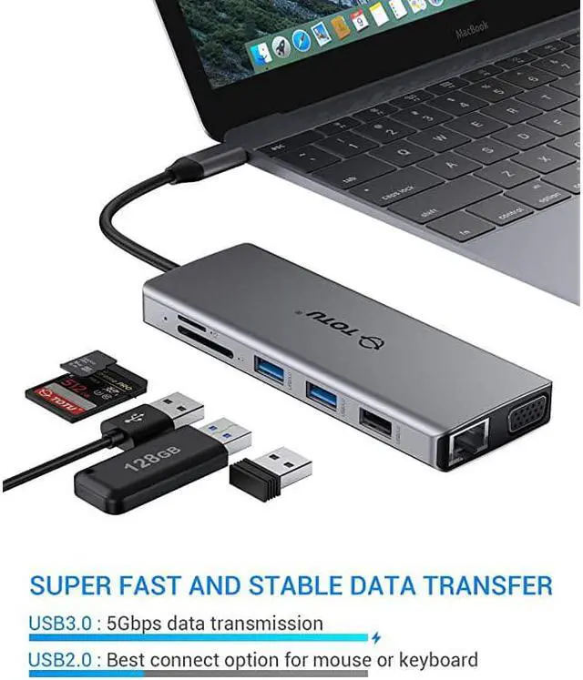Alt view image 6 of 7 - USB C Hub Upgraded 13 in 1 Type C Hub to 4K HDMI amp DP VGA 2 USB302 USB2075W PD Triple Display Docking Station for Macbook Pro and Windows USB C Systems macOS only Support Mirror Display
