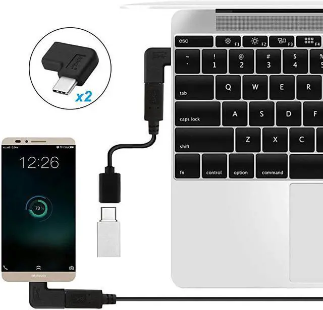 Alt view image 4 of 7 - C Angle Adapter 2 Pack 90 Degree C Type C Male to Female Adapter Right Left Angled C 31 TypeC Extension for Laptop Tablet C 90 Deg LeftRight Black