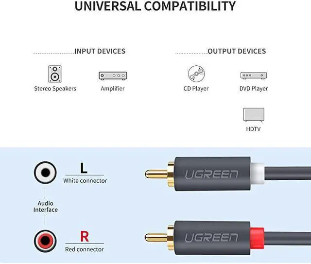 Alt view image 2 of 7 - 2RCA Male to 2RCA Male Stereo Audio Cable Gold Plated for Home Theater HDTV Gaming Consoles HiFi Systems 10FT