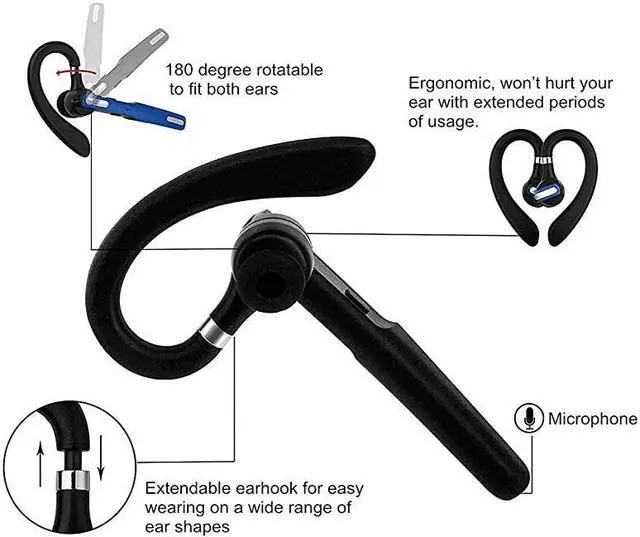 Alt view image 3 of 7 - Bluetooth Headset V42 Wireless Bluetooth Earpiece HandsFree Earphones with Noise Cancellation Mic for DrivingBusinessOfficeHome Compatible with iPhone and Android Cell Phones