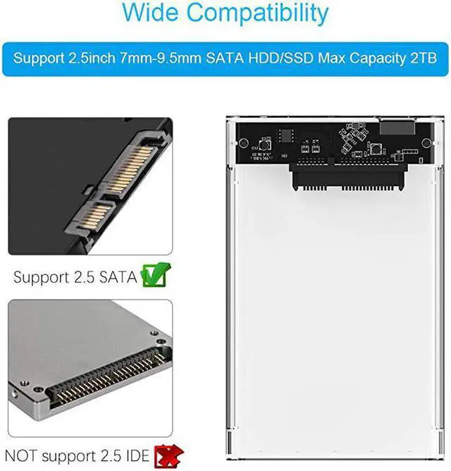 Alt view image 4 of 7 - SSD External Hard Drive Enclosure 25 inch SATA to USB30 UASP Clear Portable Hard Drive Case Max 2T HDD ToolFree Transparent Compatible for Windows