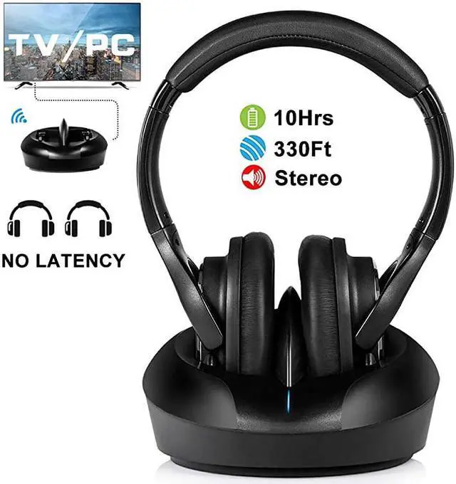 Main image of TV Headphones Over Ear Headsets-RF Transmitter Charging Dock, Hi-Fi Stereo Cordless Headphones for TV, Adjustable Lightweight Rechargeable 10Hrs Battery for Hard of Hearing, 330ft (Black)