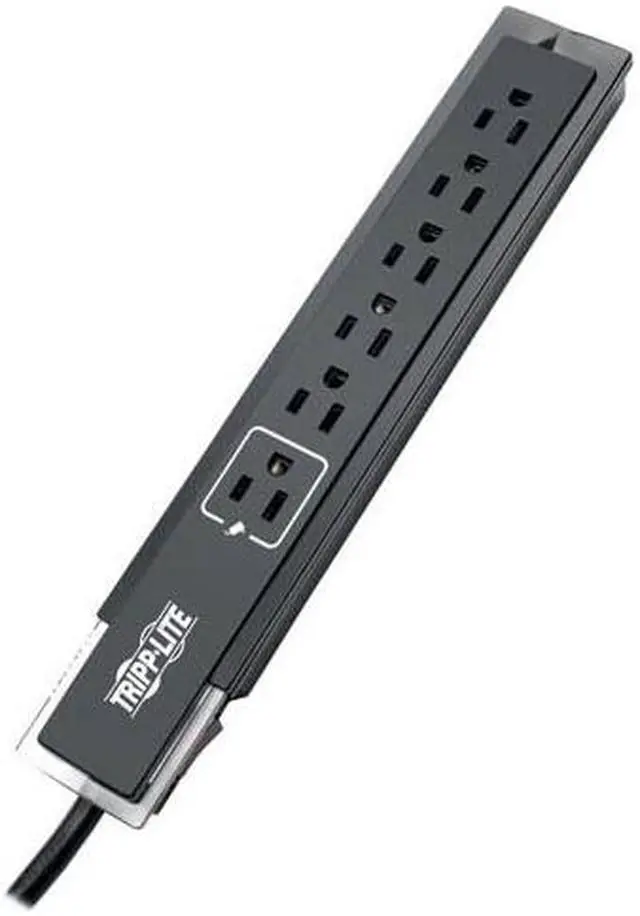 Main image of 6 Outlet Surge Protector Power Strip Black 6ft Cord TelFaxModem Protection RightAngle Plug $75K Insurance TLP606SSTELB