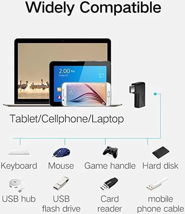 Alt view image 5 of 7 - C Angle Adapter 2 Pack 90 Degree C Type C Male to Female Adapter Right Left Angled C 31 TypeC Extension for Laptop Tablet C 90 Deg LeftRight Black