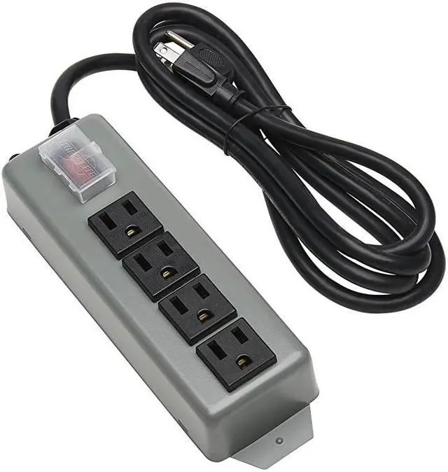 Main image of LITE UL603CB6 Waber Industrial Power Strip 4 Outlet 6 Cord Locking Switch CoverBlack