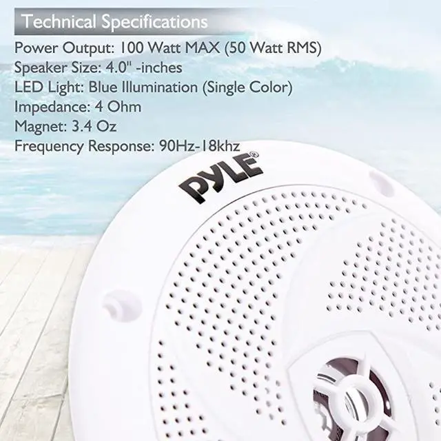 Alt view image 5 of 7 - LowProfile Waterproof Marine Speakers 240W 65 Inch 2 Way 1 Pair Slim Style Waterproof Weather Resistant Outdoor Audio Stereo Sound System wBlue Illuminating LED Lights  White