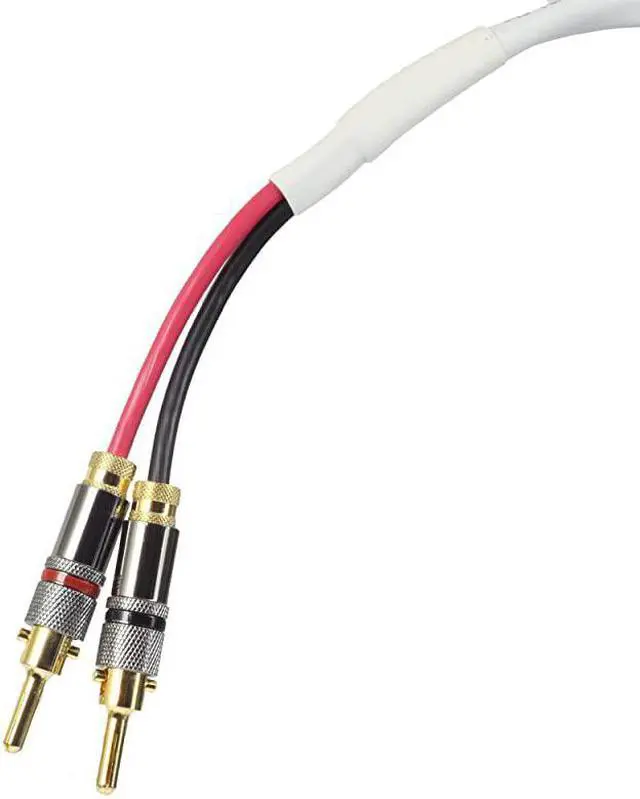 Main image of Ten White Speaker Cable with Welded Locking Bananas 8 Foot Single Cable for one Speaker Assembled in The USA