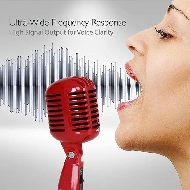 Alt view image 3 of 7 - Classic Retro Dynamic Vocal Microphone Old Vintage Style Unidirectional Cardioid Mic with XLR Cable Universal Stand Compatible Live Performance In Studio Recording  PDMICR42R Red 830in x 380in x 340i