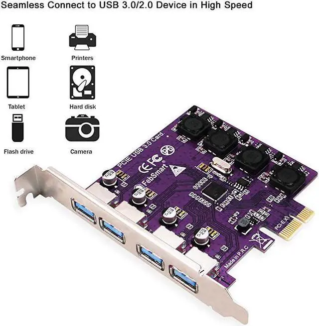 Alt view image 4 of 7 - 4 Ports USB 30 Super Fast 5Gbps PCI ExpressPCIe Expansion Card for Windows Server XP7Vista88110 PCsBuild in SelfPowered TechnologyNo Need Additional Power SupplyFSU4Pro