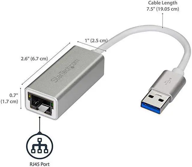 Alt view image 2 of 6 - com USB 30 to Gigabit Network Adapter Silver Sleek Aluminum Design for MacBook Chromebook or Tablet Native Driver Support USB31000SA Standard