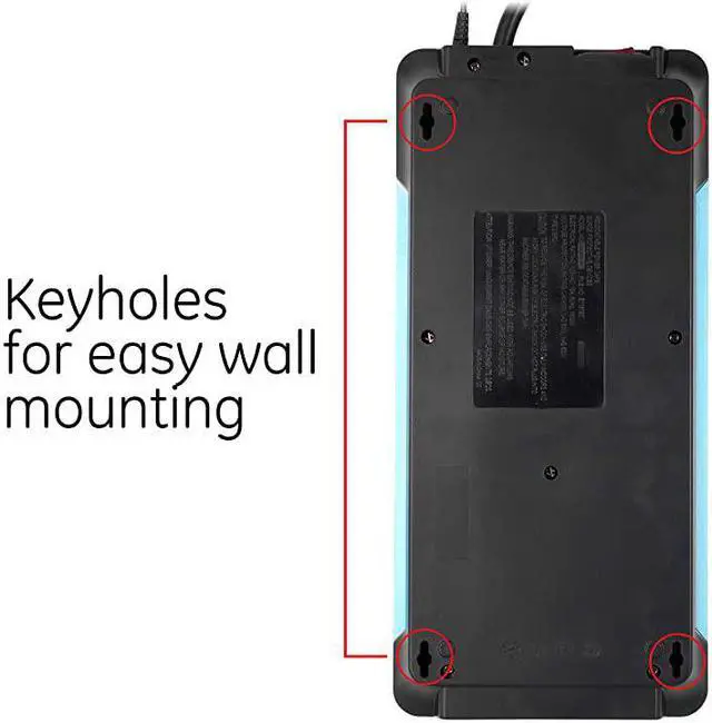 Alt view image 3 of 7 - UltraPro 12 Outlet Sur Protector, Tethered 2 USB Ports, 8 Ft Power Cord, 4320 Joules, Flat Plug, Power Filter, Circuit Breaker, Warranty, UL Listed, Black, 11824