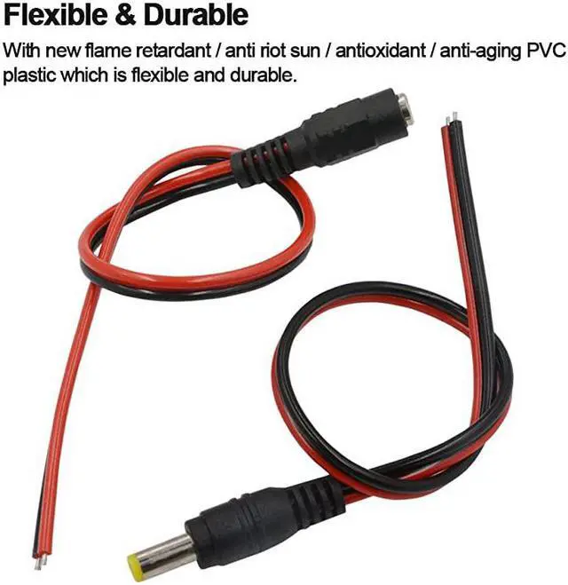 Alt view image 5 of 6 - Real 18AWG 43x2pcs Copper Strands 10 Pairs DC Power Pigtail Cable Wire 12V 5A Male Female Connectors for CCTV Security Camera and Lighting Power Adapter by  21mm x 55mm Ultra Thick