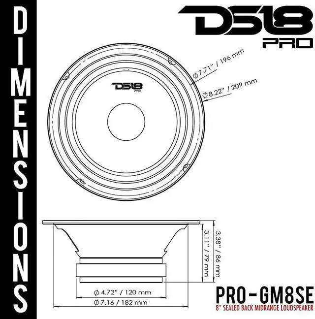 Alt view image 6 of 6 - PROGM8SE Loudspeaker 8 Midrange Sealed Back 480W Max 140W RMS 8 Ohms Premium Quality Audio Door Speakers for Car or Truck Stereo Sound System 1 Speaker