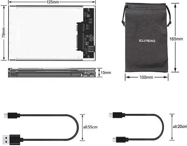 Alt view image 7 of 7 - USB C SSD Enclosure 2.5 inch External Hard Drive Case Type C to SATA with 2 USB 3.1 Cables High Speed 5Gbps Compatible with WD/Seagate 7mm and 9.5mm HDD Support UASP Up to 2TB