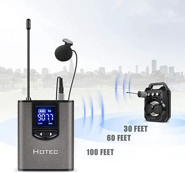 Alt view image 5 of 7 - Wireless System with Dual Headset Microphones/Lavalier Lapel Mics and Bodypack Transmitters and One Mini Rechargeable Receiver 1/4" Output, for Live Performances