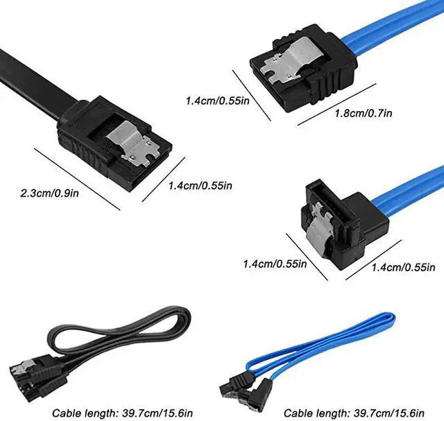 Alt view image 7 of 7 - Set of 12, Straight and 90 Degree Right-Angle SATA III Cable 6.0 Gbps with Locking Latch,  SATA III Cable (6X Black, 6X Blue)