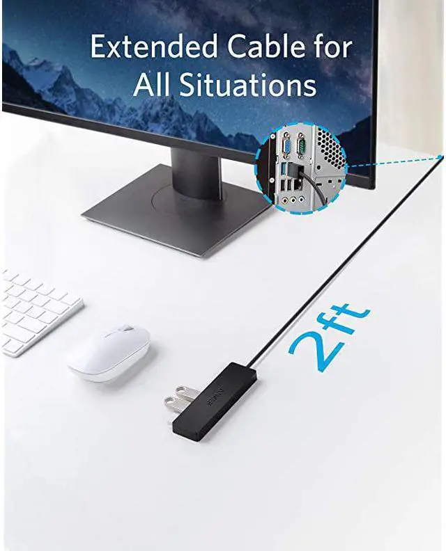 Alt view image 4 of 7 - 4-Port USB 3.0 Hub, Ultra-Slim Data USB Hub with 2 ft Extended Cable [Charging Not Supported], for MacBook, Mac Pro, Mac mini, iMac, Surface Pro, XPS, PC, Flash Drive, Mobile HDD