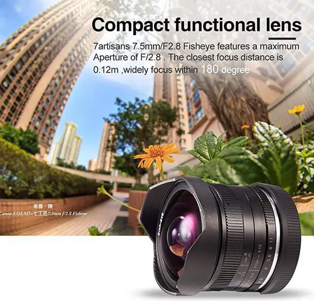 Alt view image 3 of 6 - 75mm F28 APSC Fisheye Fixed Lens for Sony Emount Cameras with Protective Lens Cap Lens Hood and Carrying Bag Black