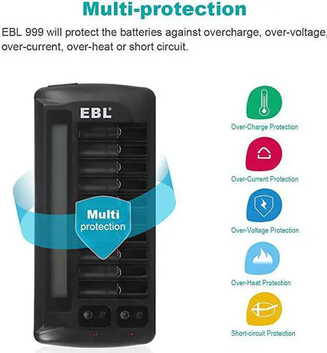Alt view image 7 of 7 - 12 Bay LCD Universal Battery Charger for Rechargeable AA AAA 9V NIMH NICD Batteries