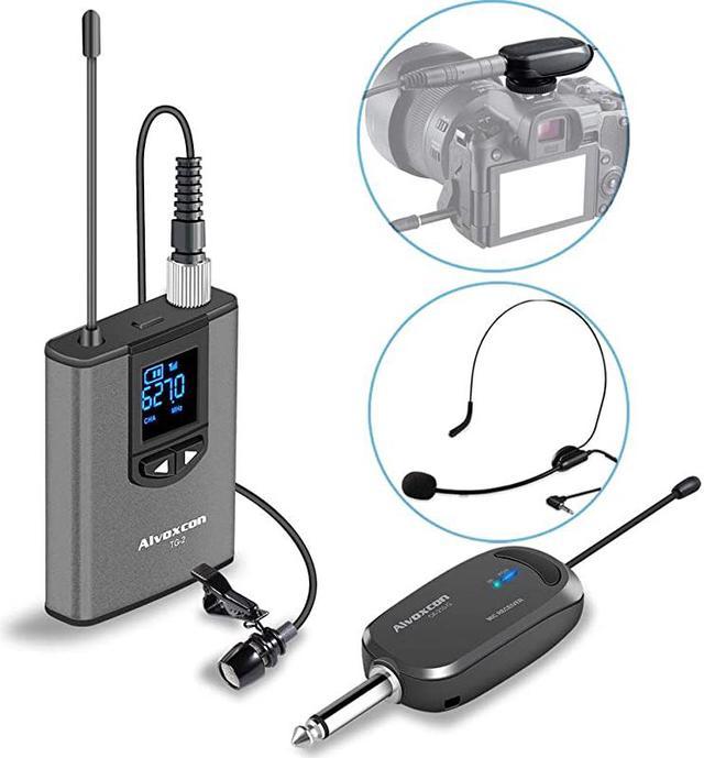 Wireless Lavalier Microphone System, Alilong Wireless Headset Mic for  Teaching, Rechargeable Lapel Mic with for DSLR Camera, PA Speaker, Mixer
