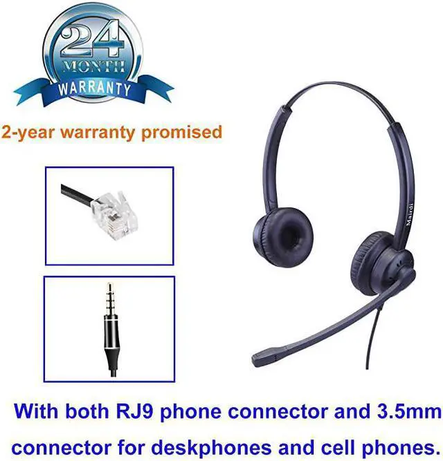 Alt view image 2 of 7 - Headset with Noise Canceling Microphone Including RJ9 35mm Connectors for Landline Deskphone and Smartphone PC Laptops Call Center Office Headset for Yealink Grandstream Snom