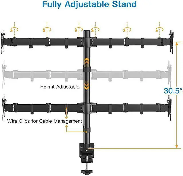 Alt view image 4 of 7 - Quad Computer Monitor Mount Heavy Duty LCD Computer 4 Monitor Stand with Full Articulation Fits Four Screens up to 27 Inches Each Arm Holds up to 176lbs VESA 75x75100x100mm by