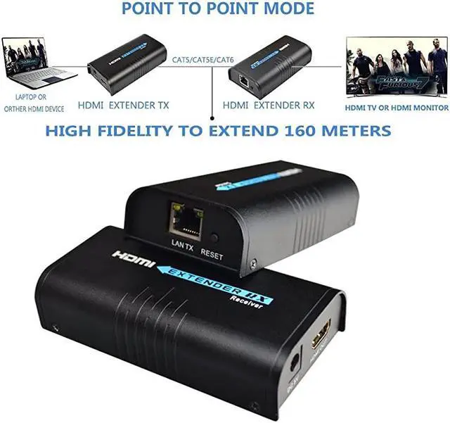 Alt view image 3 of 7 - HDMI Extender 120m Over TCP IP Rj45 Cat5 Cat5e Cat6 Cat6e UTP STP Ethernet LAN Switch Network Support 400ft 1080P Black HSV373 A Pair