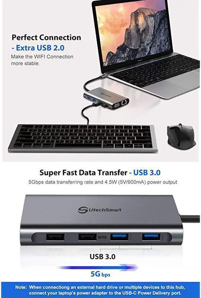 Alt view image 6 of 7 - USB C Hub  Triple Display USB Type C Adapter Docking Station with 2 HDMI VGA Power Delivery Type C PortSD TF Card Reader 4 USB Ports USBC Dock Compatible for MacBook Other USBC Laptop