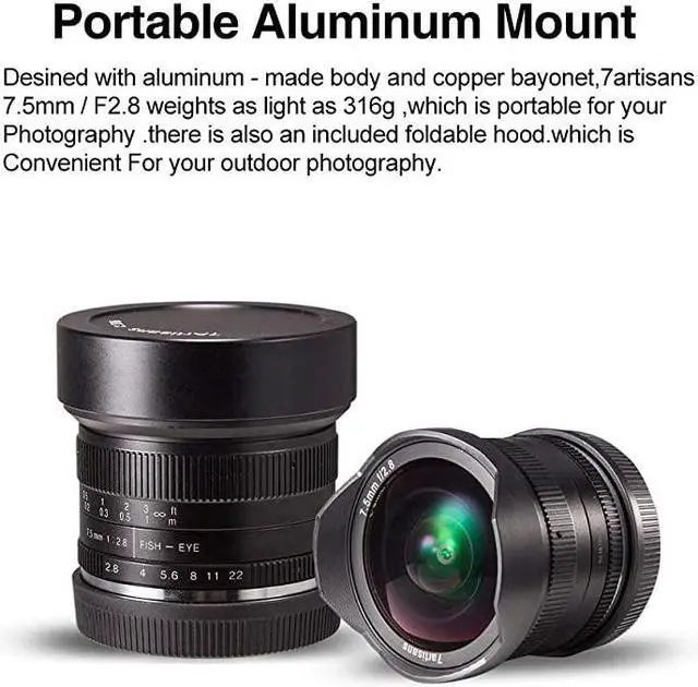 Alt view image 5 of 6 - 75mm F28 APSC Fisheye Fixed Lens for Sony Emount Cameras with Protective Lens Cap Lens Hood and Carrying Bag Black