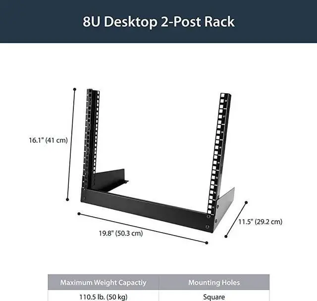 Alt view image 2 of 6 - com 8U Open Frame Network Rack - 19" 2 Post Free Standing Desktop Rack for Computer, AV, Media, IT, Data & Server Room Equipment (RK8OD)