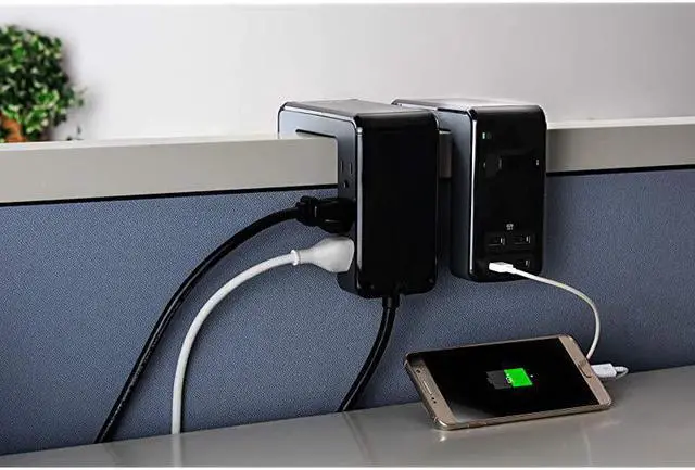 Alt view image 6 of 7 - Desk Mount Power Station PE6U4 UShaped Surge Protector with USB Ports 4 Desk Clamp 6 Outlet 1080 Joules Black