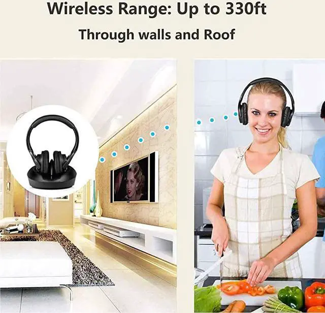 Alt view image 3 of 7 - TV Headphones Over Ear Headsets-RF Transmitter Charging Dock, Hi-Fi Stereo Cordless Headphones for TV, Adjustable Lightweight Rechargeable 10Hrs Battery for Hard of Hearing, 330ft (Black)
