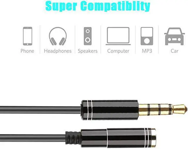 Alt view image 3 of 6 - 35mm 4 Poles Headphone Extension Cable 5ft15m 35mm Male to Female Stereo Jack Audio Cable Headset Extension Cord Slim Aux Cable for EarphoneMicrophoneSpeakersPhonesiPadTabletsPCs