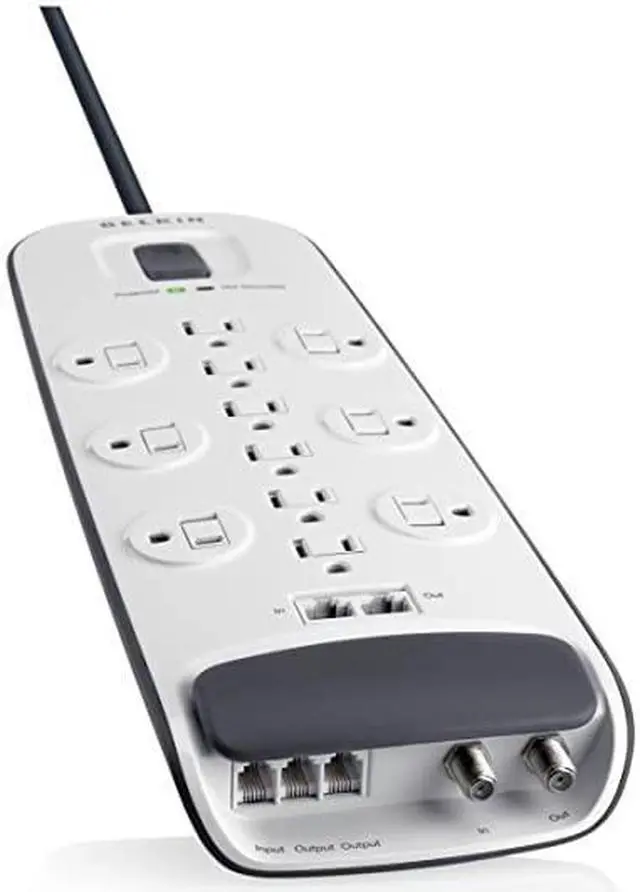 Alt view image 7 of 7 - BV11223408 12Outlet Advanced Power Strip Surge Protector with 8Foot Power Cord and Ethernet Cable Satellite Telephone Coaxial Protection 4000 Joules White