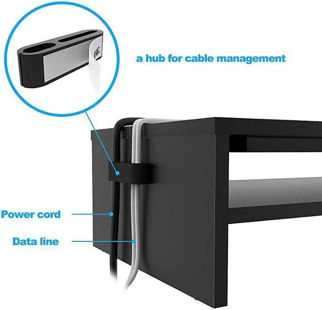 Alt view image 4 of 7 - Wood Monitor Stand Riser 2 Tiers Desk TV Shelf with Cellphone Holder Ergonomic Laptop Printer Stand with Cable Management for Laptop Computer Notebook iMac PC 213 inches Black