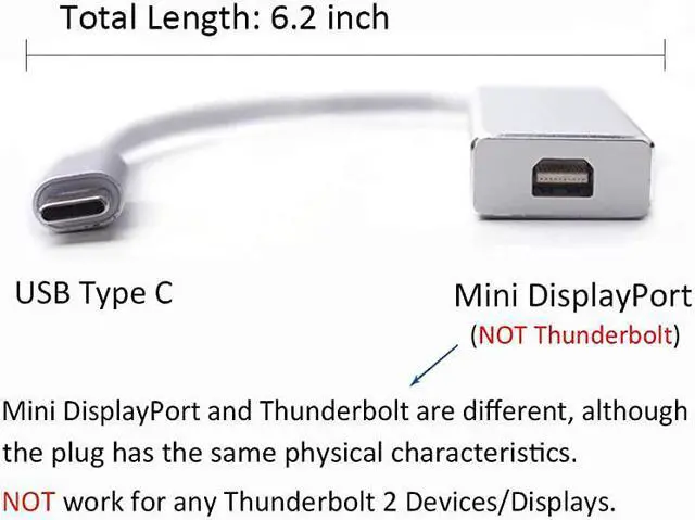 Alt view image 2 of 7 - USBC to Mini DisplayPort Adapter USB 31 Type C Thunderbolt 3 to Mini DP Adapter 4K Compatible with Macbook Pro Lenovo T470 to LED Cinema Display Dell Monitor etc Silver