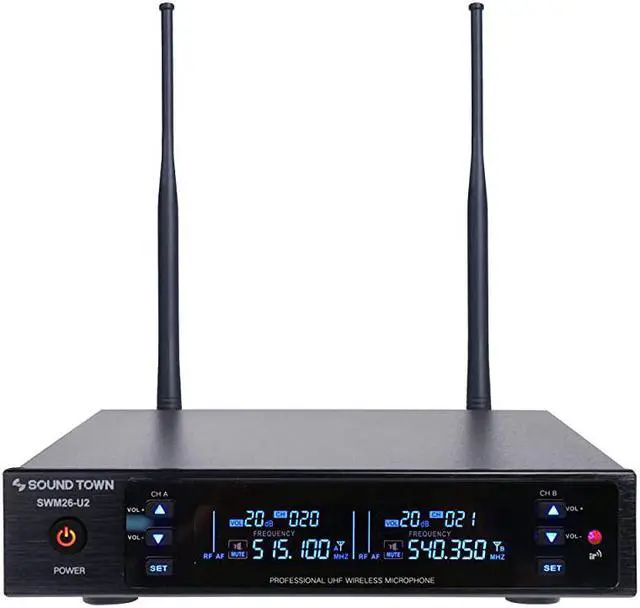 Alt view image 2 of 6 - Metal 200 Channels UHF Wireless Microphone System with 1 Handheld Mic 1 Lavalier Mic and Auto Scan for Church School Outdoor Wedding Meeting Party and Karaoke SWM26U2HL