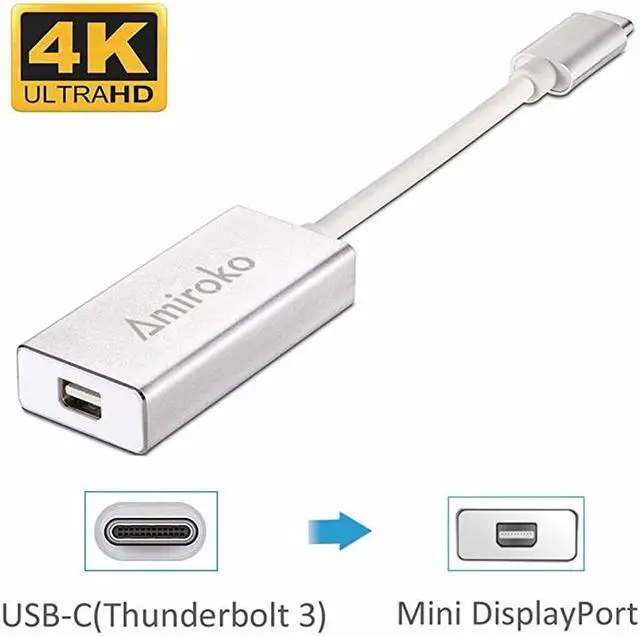 Main image of USBC to Mini DisplayPort Adapter USB 31 Type C Thunderbolt 3 to Mini DP Adapter 4K Compatible with Macbook Pro Lenovo T470 to LED Cinema Display Dell Monitor etc Silver